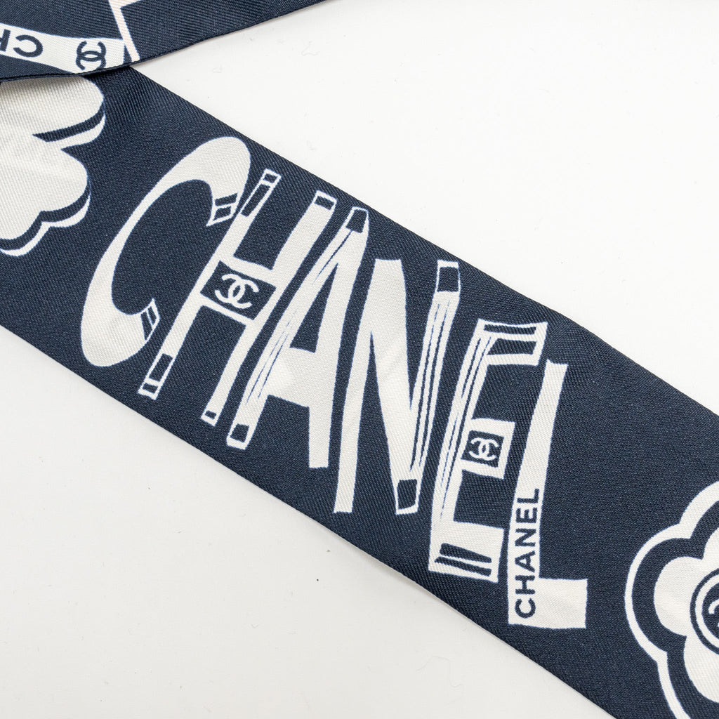 chanel-cc-logo-letter-printed-twilly-silk-navy-white-copy