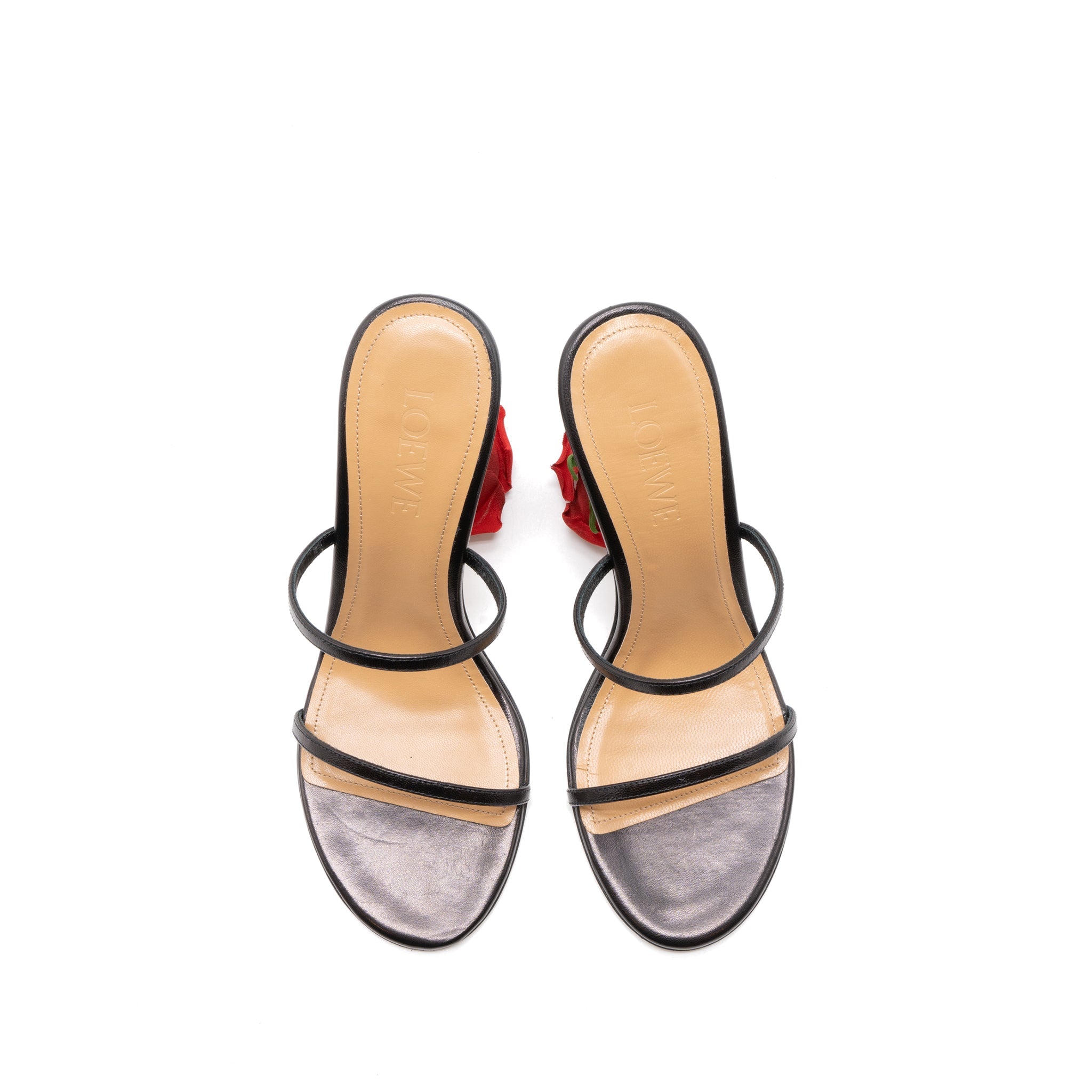 loewe-size-38-rose-heel-mules-leather-black-multicolour