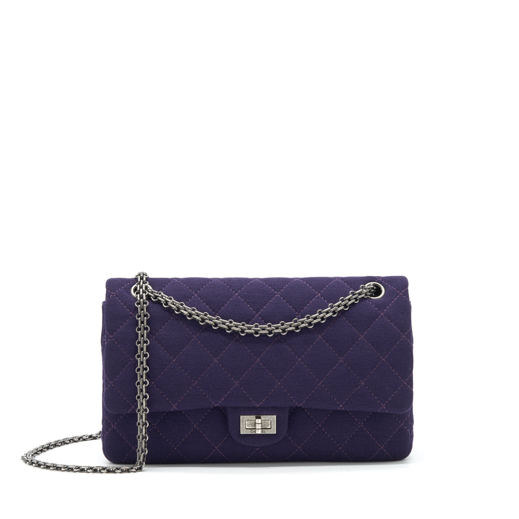 chanel-2-55-reissue-227-double-flap-bag-fabric-purple-ruthenium-sliver-hardware