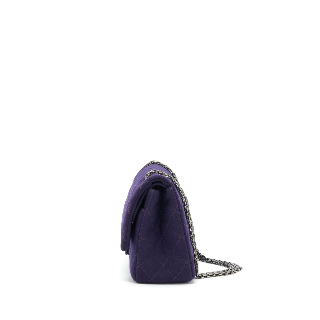 chanel-2-55-reissue-227-double-flap-bag-fabric-purple-ruthenium-sliver-hardware