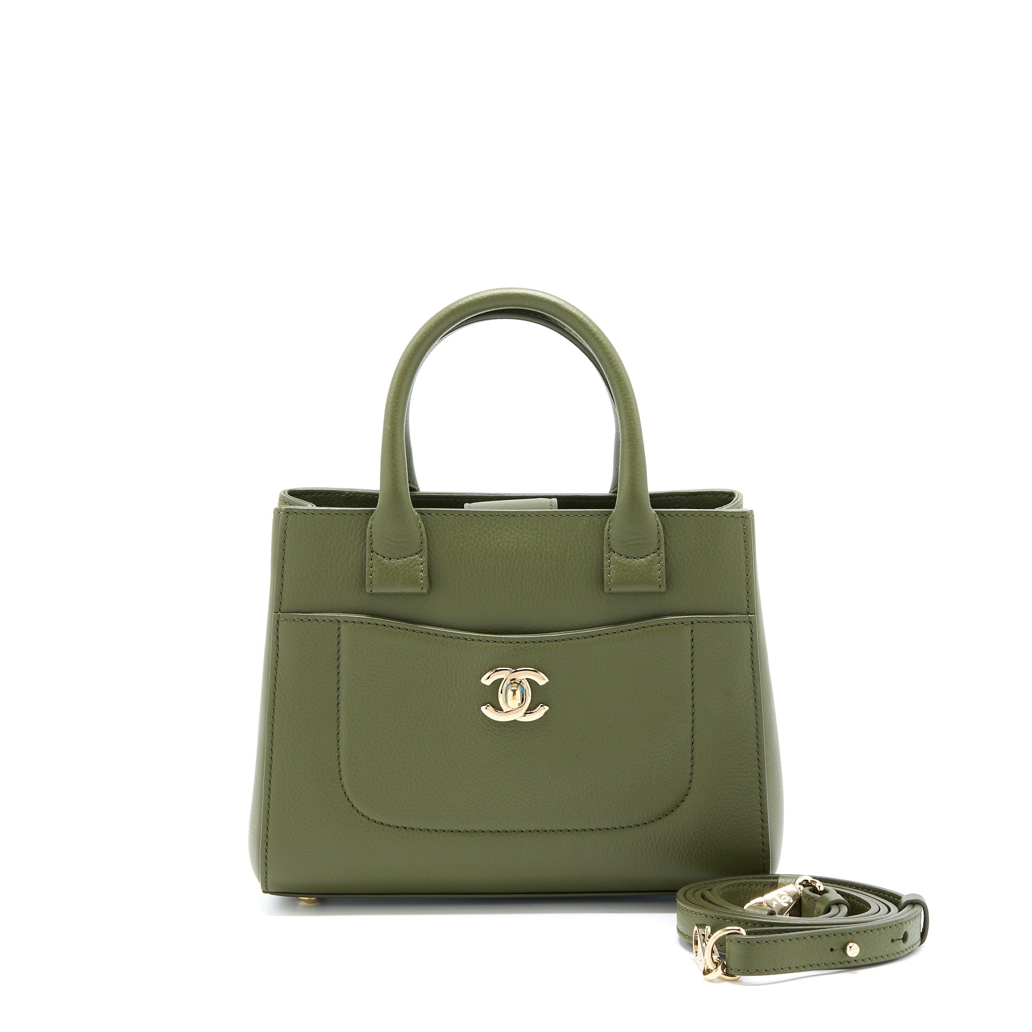 chanel-small-top-handle-tote-calfskin-green-lghw