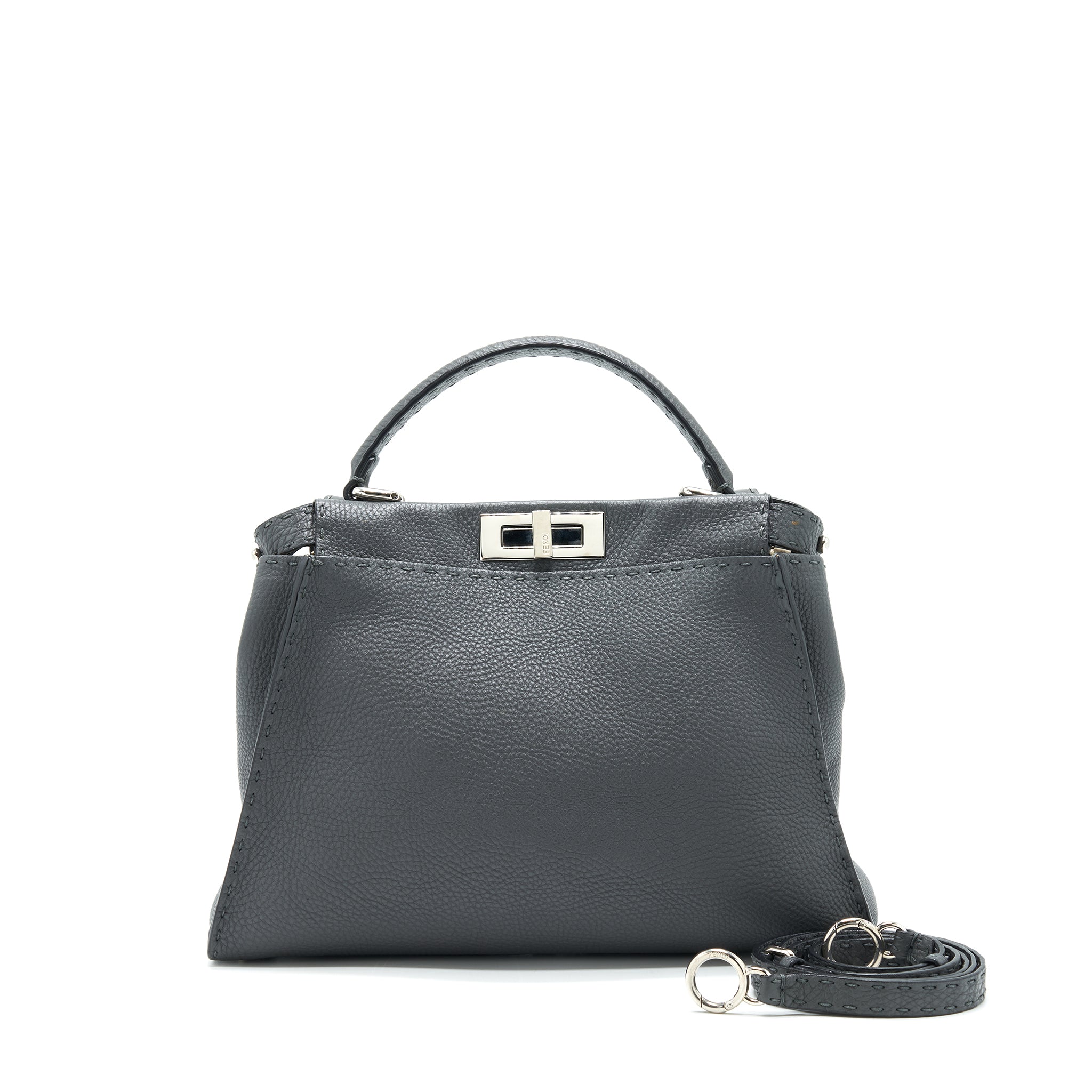 fendi-grained-calfskin-medium-peekaboo-tote-bag-dark-grey-shw