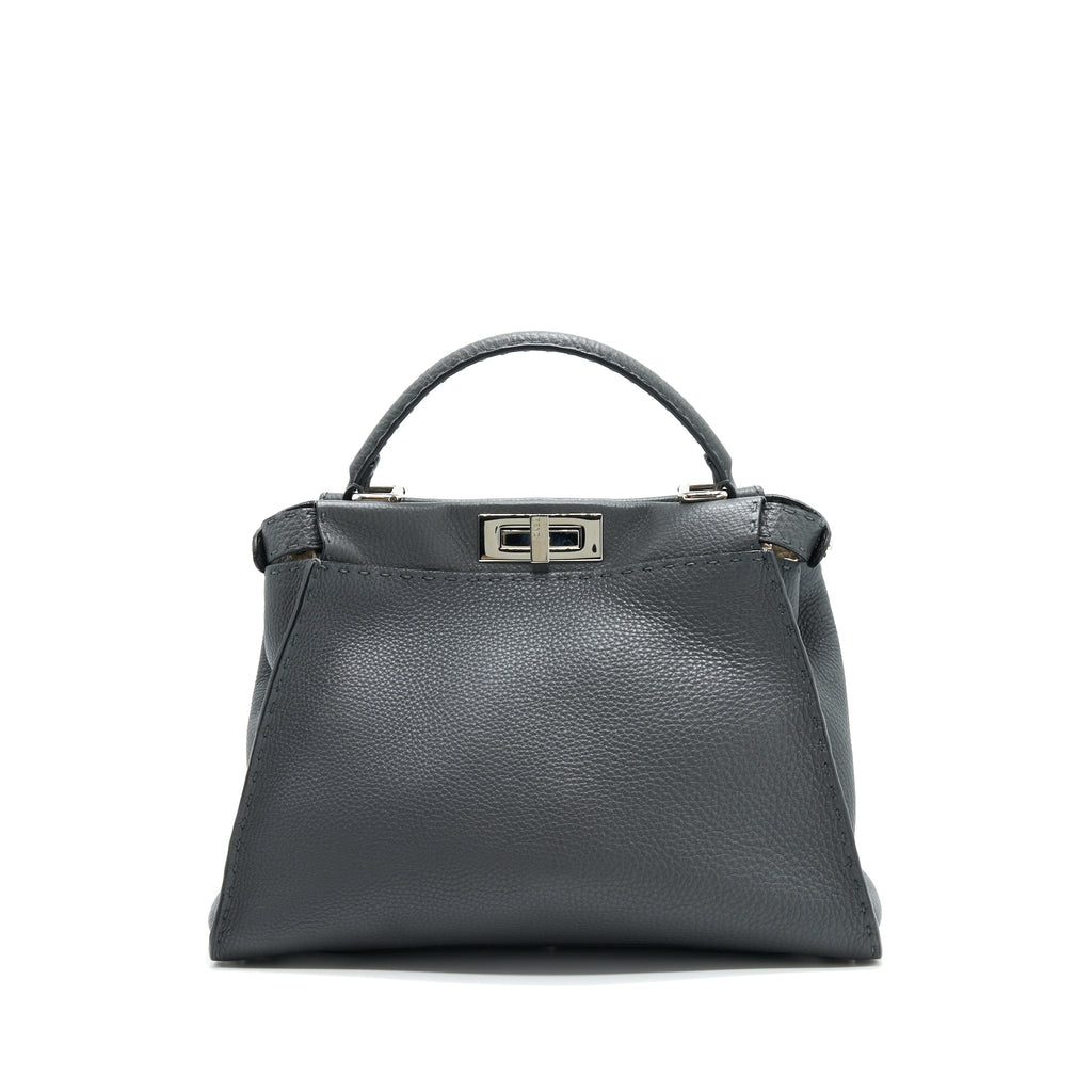 fendi-grained-calfskin-medium-peekaboo-tote-bag-dark-grey-shw