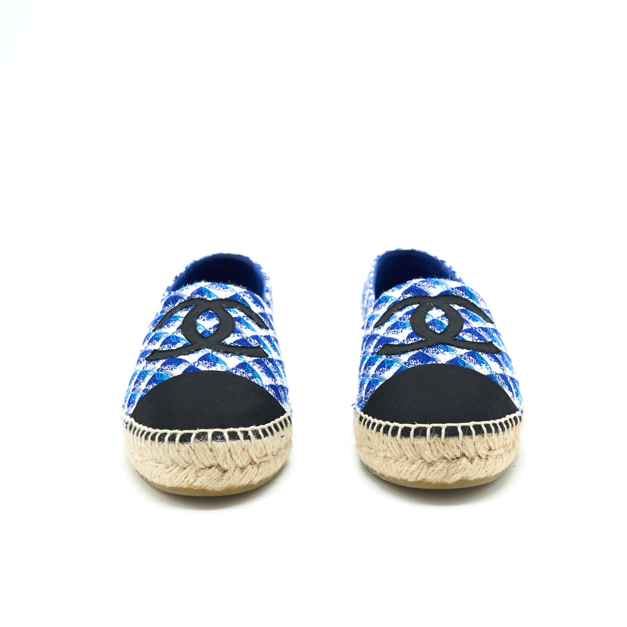 chanel-espadrilles-size38-black-blue-tweed