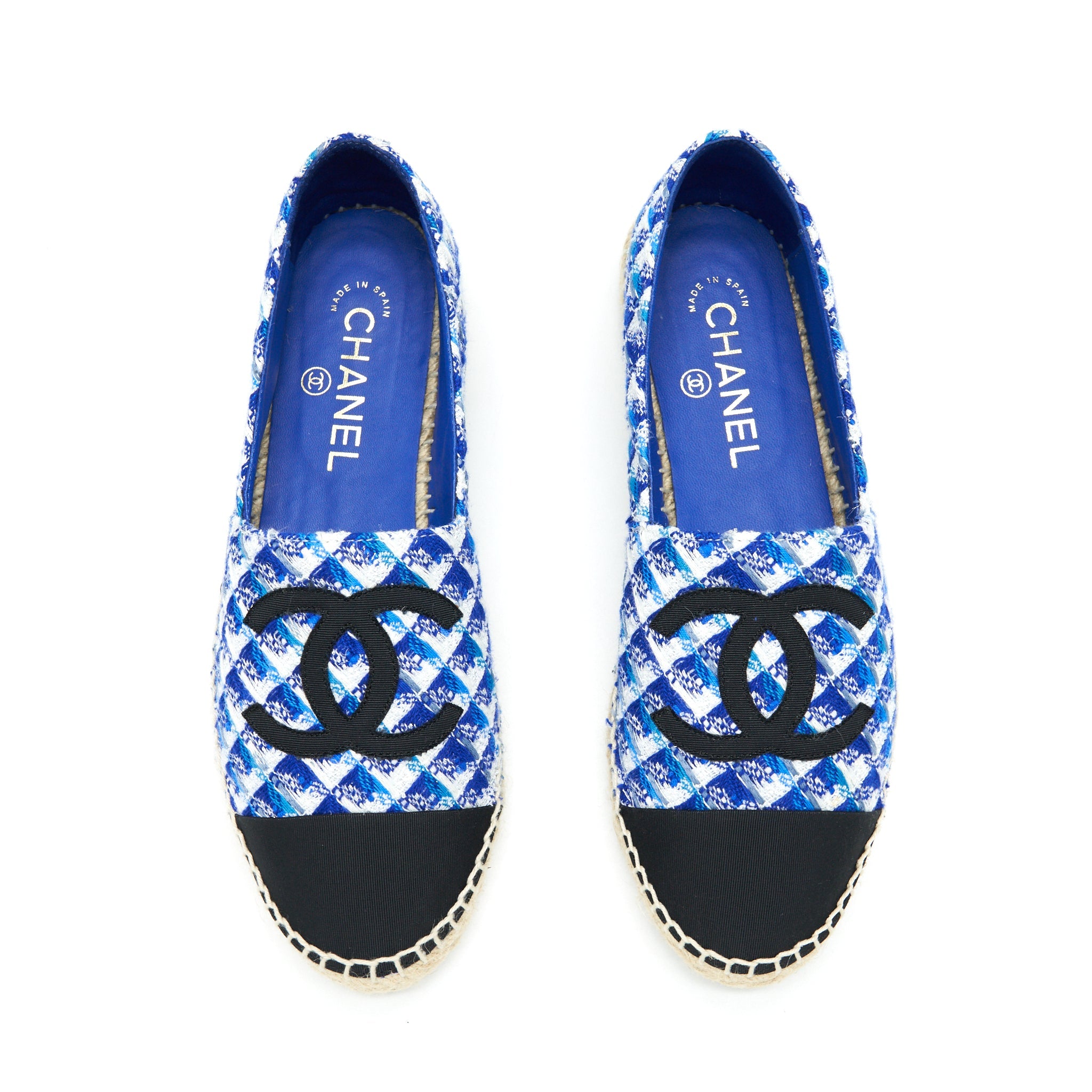 chanel-espadrilles-size38-black-blue-tweed