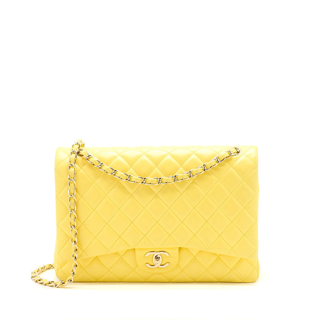 chanel-maxi-classic-double-flap-bag-lambskin-yellow-lghw