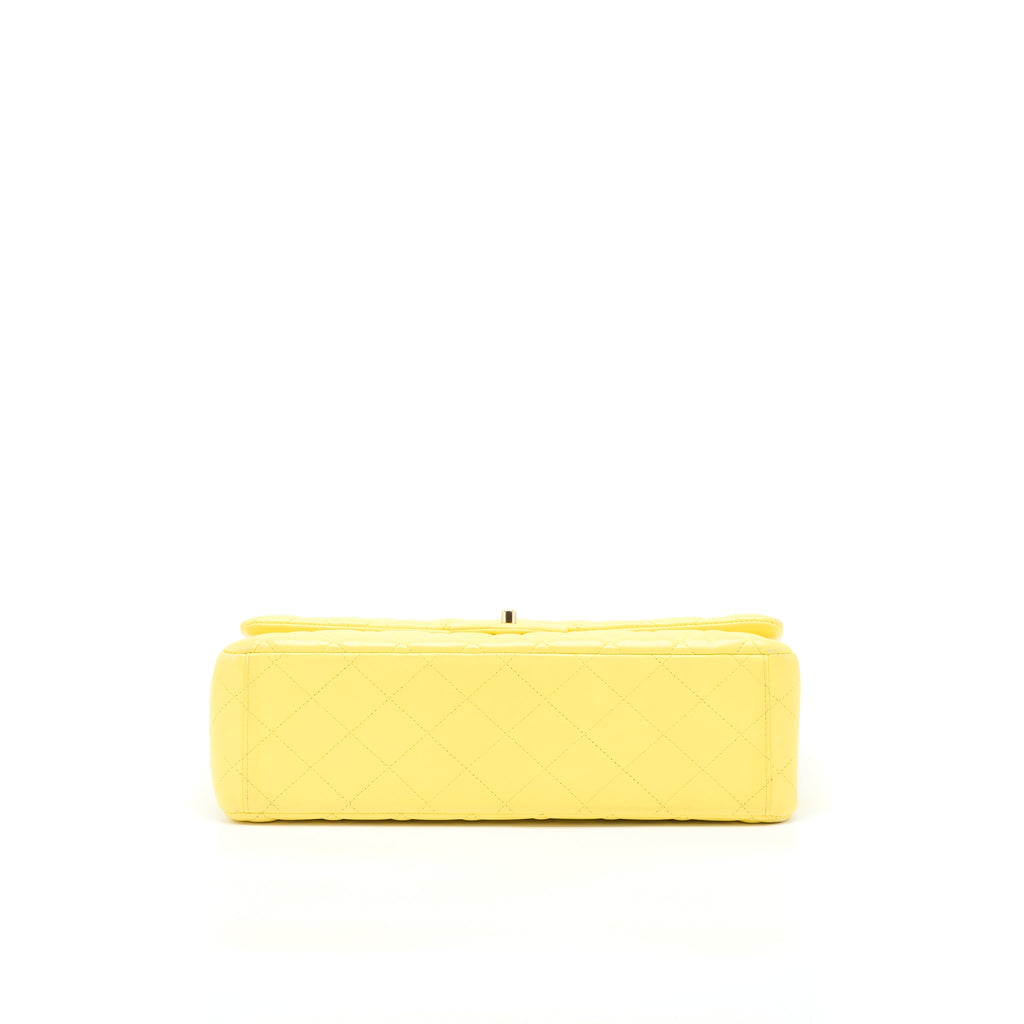 chanel-maxi-classic-double-flap-bag-lambskin-yellow-lghw