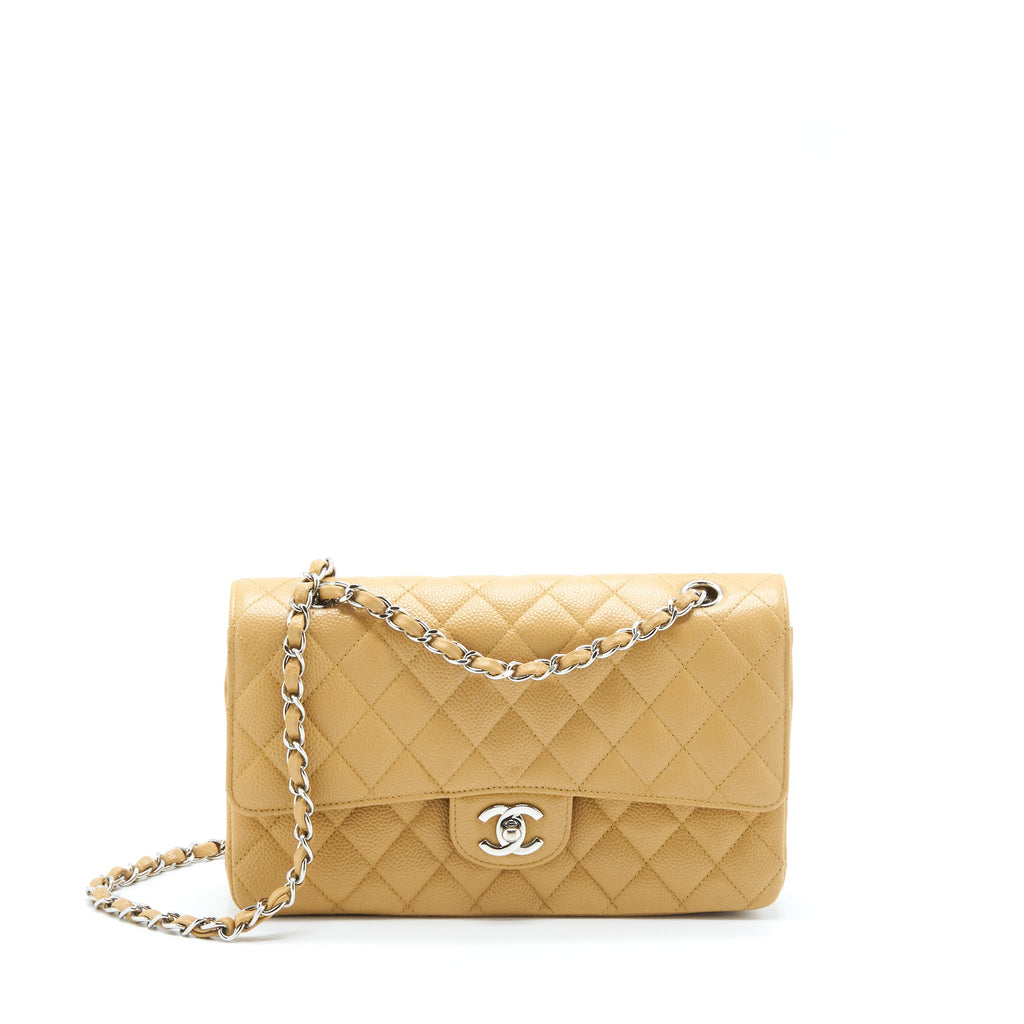 chanel-medium-classic-double-flap-bag-caviar-dark-beige-shw