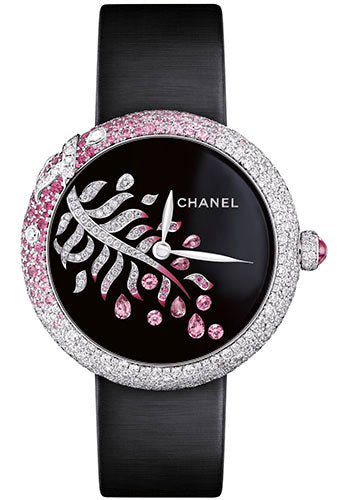 chanel-mademoiselle-privz-automatic-watch-white-gold-diamond-case-grand-feu-black-enamel-diamond-dial-black-satin-strap-h3098