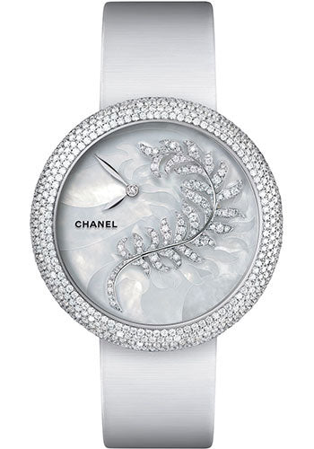 chanel-mademoiselle-privz-quartz-watch-white-gold-diamond-case-mother-of-pearl-marquetry-and-feather-motif-diamond-dial-white-satin-strap-h4587