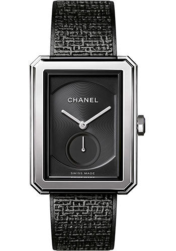 chanel-boyafriend-tweed-manual-wind-watch-large-steel-case-black-dial-steel-bracelet-h5201