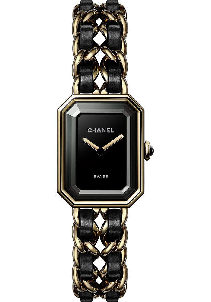 chanel-premi-re-ƒdition-originale-steel-case-black-dial-steel-chain-bracelet-coated-with-18k-yellow-gold-0-1-micron-interwoven-with-black-leather-strap-steel-chain-bracelet-h6951