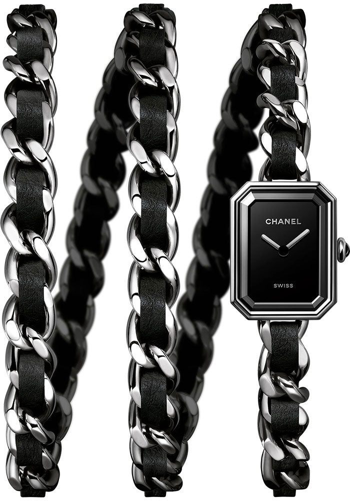 chanel-premi-re-iconic-chain-quartz-watch-steel-case-black-dial-triple-row-steel-chain-bracelet-interwoven-with-black-leather-strap-triple-row-steel-chain-bracelet-h7023