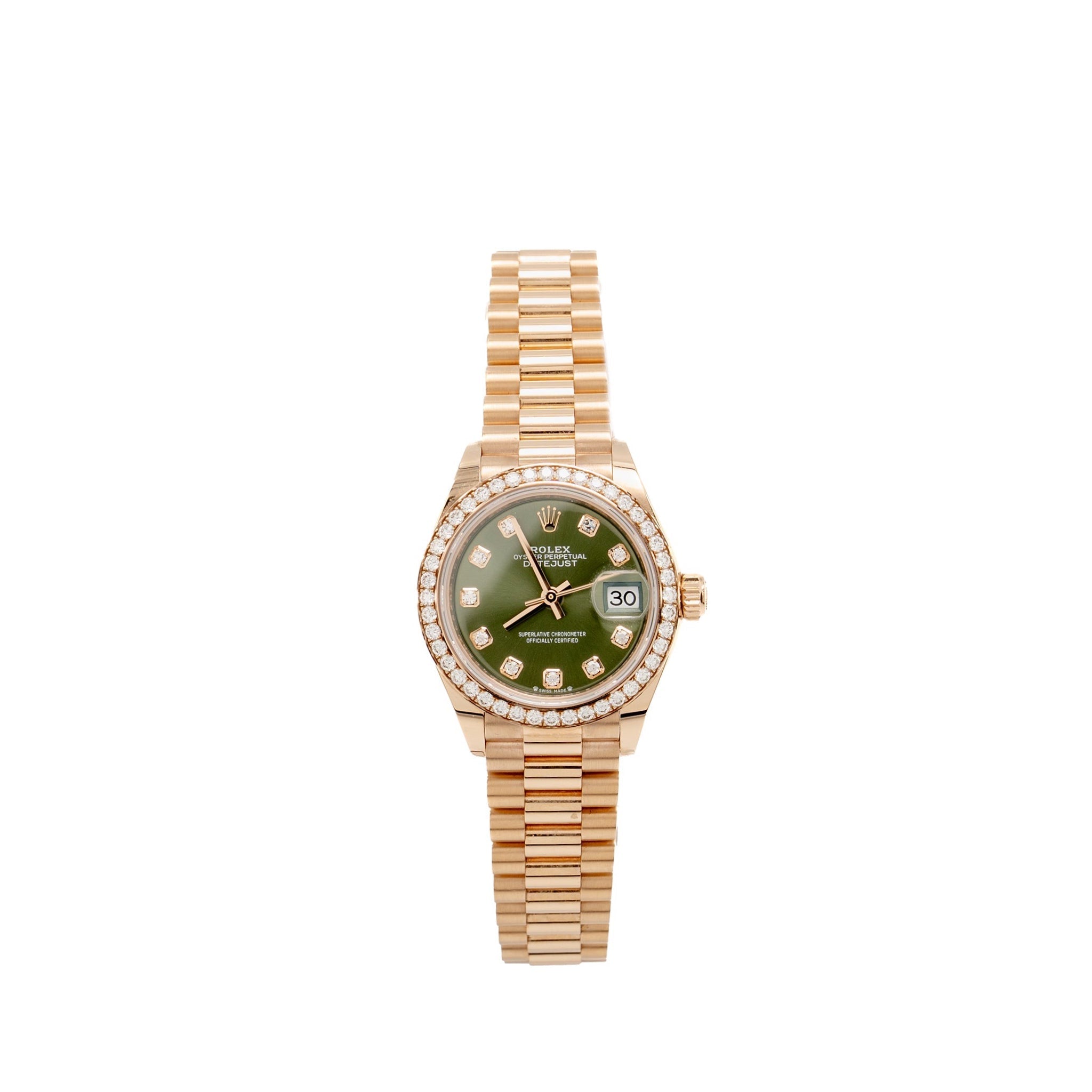 rolex-lady-datejust-28mm-everose-gold-olive-green-diamond-set-dial-president-bracelet