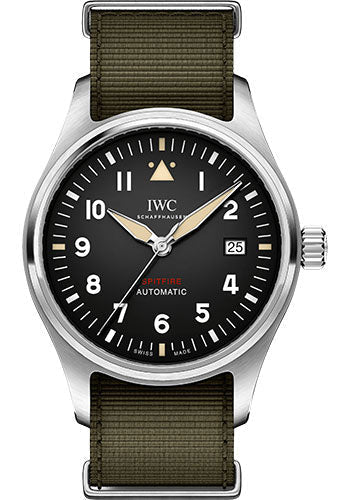 iwc-pilots-watch-automatic-spitfire-39-0-mm-stainless-steel-case-black-dial-green-textile-strap-iw326801