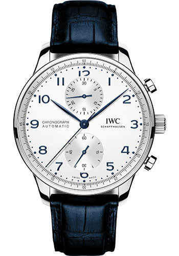 iwc-portugieser-chronograph-watch-41-0-mm-stainless-steel-case-silver-dial-blue-alligator-strap-iw371605