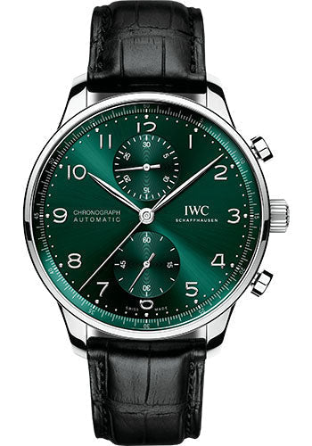 iwc-portugieser-chronograph-stainless-steel-case-green-dial-black-alligator-leather-strap-iw371615