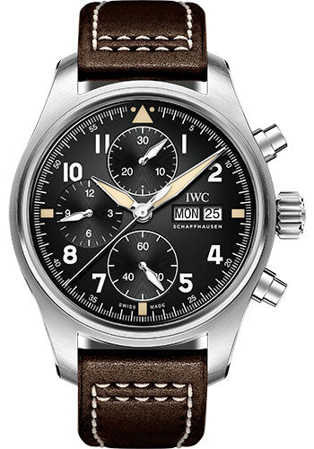 iwc-pilots-watch-chronograph-spitfire-41-0-mm-stainless-steel-case-black-dial-brown-calfskin-strap-iw387903