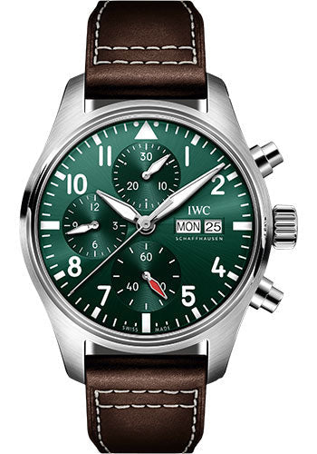iwc-pilots-watch-chronograph-41-stainless-steel-case-green-dial-brown-calfskin-strap-iw388103