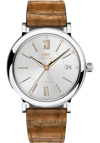 iwc-portofino-midsize-automatic-watch-37-mm-stainless-steel-case-silver-dial-light-brown-alligator-strap-iw458101