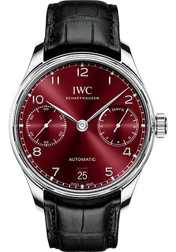 iwc-portugieser-automatic-stainless-steel-case-burgundy-dial-black-alligator-leather-strap-iw500714