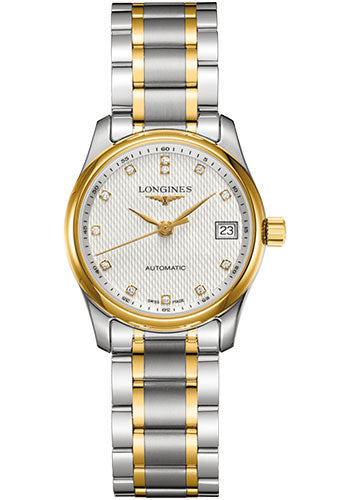 longines-master-collection-watch-29-mm-steel-and-yellow-gold-cap-200-case-silver-barleycorn-diamond-dial-bracelet-l2-257-5-77-7