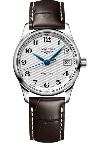 longines-master-collection-automatic-watch-34-mm-steel-case-silver-barleycorn-arabic-dial-brown-alligator-leather-strap-l2-357-4-78-3