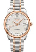 longines-master-collection-watch-40-mm-steel-and-pink-gold-cap-200-case-silver-barleycorn-diamond-dial-bracelet-l2-793-5-77-7