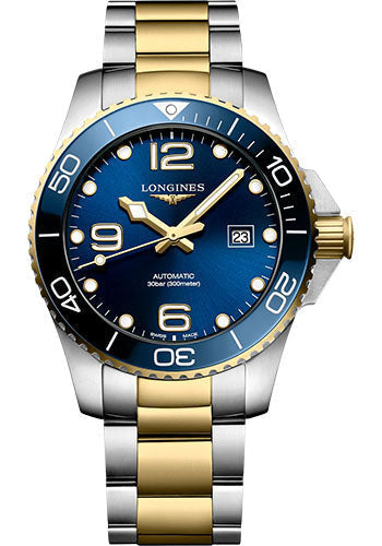 longines-hydroconquest-automatic-watch-43-mm-steel-and-ceramic-case-blue-arabic-dial-steel-and-yellow-pvd-bracelet-l3-782-3-96-7
