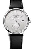 longines-elegant-collection-small-seconds-automatic-watch-39-mm-steel-case-striped-silver-diamond-dial-black-strap-vegetable-material-bracelet-l4-812-4-77-2