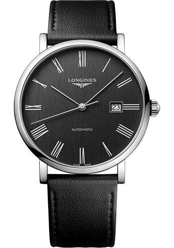 longines-elegant-collection-automatic-watch-41-mm-steel-case-anthracite-roman-dial-black-strap-vegetable-material-bracelet-l4-911-4-71-2