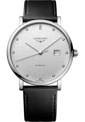 longines-elegant-collection-automatic-watch-41-mm-steel-case-striped-silver-diamond-dial-black-strap-vegetable-material-bracelet-l4-911-4-77-2
