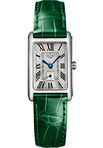 longines-dolcevita-small-seconds-quartz-watch-20-80-x-32-mm-steel-case-silver-flinquz-roman-dial-green-strap-l5-255-4-71-a
