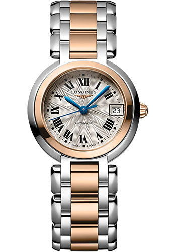 longines-primaluna-automatic-watch-26-5-mm-steel-and-pink-gold-case-silver-flinquz-roman-dial-steel-and-pink-gold-cap-200-bracelet-l8-111-5-78-6