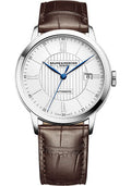 baume-mercier-classima-automatic-watch-date-display-40-mm-steel-case-silver-dial-dark-brown-alligator-strap