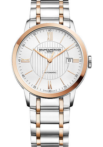 baume-mercier-classima-automatic-watch-date-18k-pink-gold-capped-40-mm-pink-gold-capped-steel-case-silver-dial-two-tone-bracelet