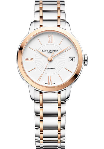 baume-mercier-classima-automatic-watch-date-pink-gold-capped-31-mm-pink-gold-capped-steel-case-white-dial-two-tone-bracelet