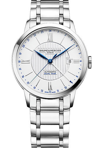baume-mercier-classima-automatic-watch-dual-time-date-display-40-mm-steel-case-silver-dial-steel-bracelet