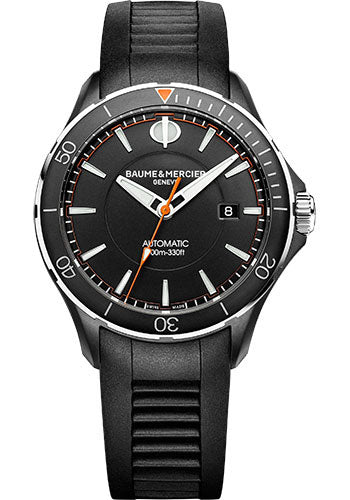 baume-mercier-clifton-club-automatic-watch-date-display-42-mm-polished-and-satin-finished-case-black-dial-black-vulcanized-rubber-strap
