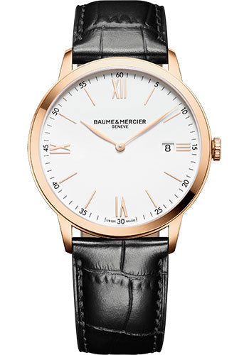baume-mercier-classima-quartz-watch-date-display-40-mm-steel-pink-gold-plated-case-white-dial-black-calfskin-strap