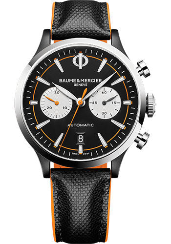 baume-mercier-capeland-automatic-watch-chronograph-date-42-mm-sand-and-blasted-case-black-dial-black-calfskin-strap