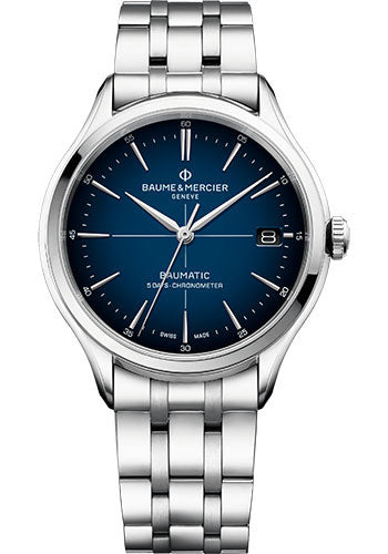 baume-mercier-clifton-automatic-watch-cosc-certified-date-40-mm-steel-case-blue-dial-steel-bracelet