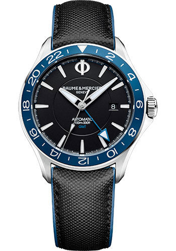 baume-mercier-clifton-club-automatic-watch-dual-time-date-display-42-mm-steel-case-black-dial-black-calfskin-strap