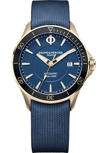 baume-mercier-clifton-club-automatic-watch-date-display-bronze-42-mm-bronze-case-blue-dial-brown-calfskin-strap