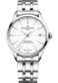 baume-mercier-clifton-automatic-watch-cosc-certified-date-40-mm-steel-case-white-dial-steel-bracelet