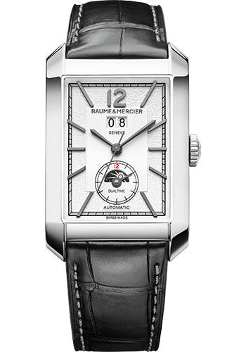 baume-mercier-hampton-automatic-watch-dual-time-big-date-48-x-31-mm-steel-case-silver-dial-black-alligator-strap