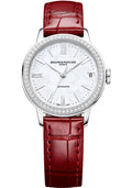 baume-mercier-classima-automatic-watch-date-diamond-set-31-mm-steel-case-white-mother-of-pearl-dial-shiny-red-alligator-strap