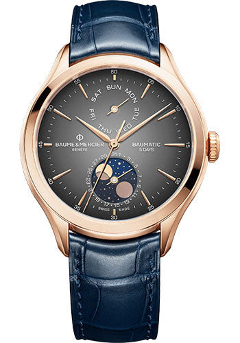 baume-mercier-clifton-automatic-watch-day-date-moon-phase-42-mm-18k-pink-gold-case-gray-dial-blue-alligator-strap