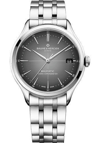 baume-mercier-clifton-automatic-watch-cosc-certified-date-40-mm-steel-case-gray-dial-steel-bracelet