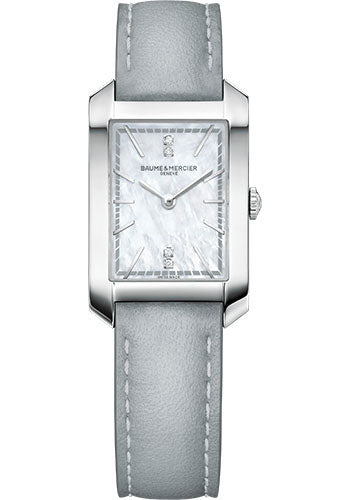 baume-mercier-hampton-quartz-watch-diamond-set-mother-of-pearl-35-x-22-mm-steel-case-diamond-white-mother-of-pearl-dial-blue-calfskin-strap